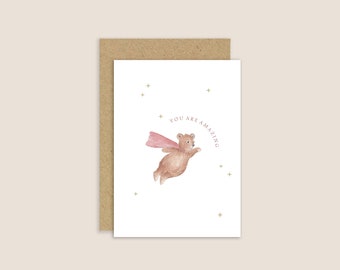 Carte Tu es incroyable, Carte de super-héros, Carte pour enfants hospitalisés, Carte d'ours, Carte de super-héros, Ours aquarelle, Carte de rétablissement