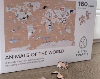 Childrens Wooden Jigsaw Puzzle, Animals of The World Wooden Puzzle, Kids Puzzles, World Puzzle