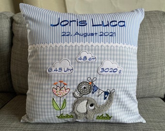 Name pillow with birth dates