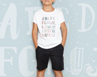 Niños alfabeto imprimible imagen, ABC camiseta, sala para niños ABC cartel, alfabeto de pared de la guardería, alfabeto de color pastel, decoración de la habitación de ABC niños