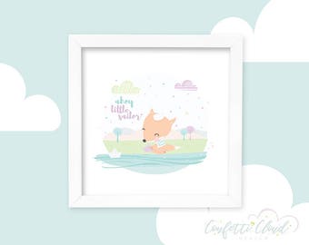 Ahoy pequeño marinero, lindo zorro imprimible imagen, vivero pared imagen, decoración de la habitación del bebé, arte de la pared, decoración de la habitación de los niños, descarga instantánea,