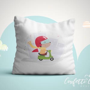 Cute little bear on scooter happily driving around town,Teddy bear driving motorbike printable picture,Scooter kids room decor, Boys nursery