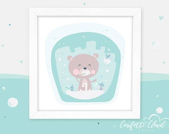Lindo oso de peluche cepillado dientes imprimible imagen, arte de la pared de la guardería, descarga instantánea, ratones, baño, bebé, decoración de la habitación de los niños, diversión, decoración