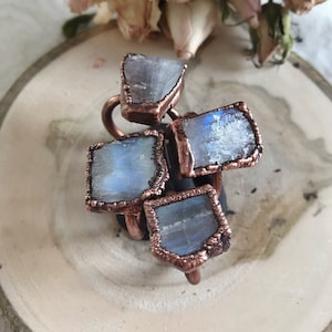 Raw Moonstone Ring » LOVE Stone » Boho Style » Electroformed » Healing Stone
