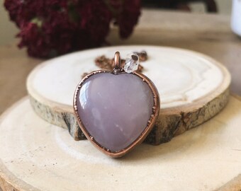 Rose Crystal Heart With Herkimer Diamond Quartz "A" » Love Stone » Boho Style » Electroformed » Healing Stone