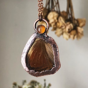 BUTTERFLY Wing With Onyx Gemstone Necklace • Electroformed • Nature Inspired