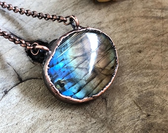 Multicolor Labradorite Stone With Amethyst Gemstone • One Of A Kind • Electroformed • Magic Stone • Labradorite Pendant • Nature Inspired
