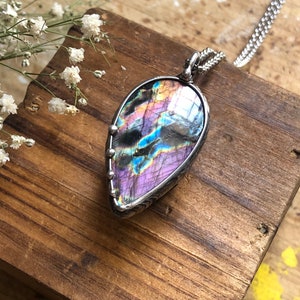 Purple Labradorite Necklace • One Of A Kind • Metalwork • Labradorite Pendant • Crystal Energy Necklace