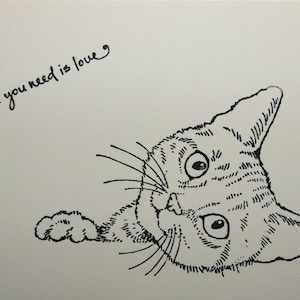 Cat Note Cards, Set Of 6 Blank Handmade Pet Cards With White Envelope