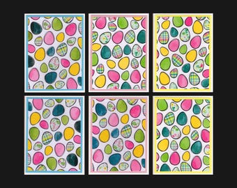 Easter Notecards, Handmade Easter Cards, Easter Egg Notecards With Envelopes, Set Of 6, Spring Note Cards, Spring Card Pack