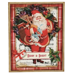 Santa Christmas Card, Vintage Santa With Toys Card, Handmade Santa Greeting Card, Collage Card