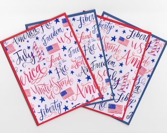 Patriotic 4th of July Cards with Envelopes: Red & Blue Set