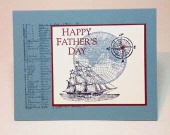 Nautical Father's Day Card: Handmade Ship & Compass Card