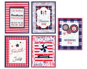 Set of 5 Patriotic Cards, Independence Day Greetings, Fourth of July Stationery