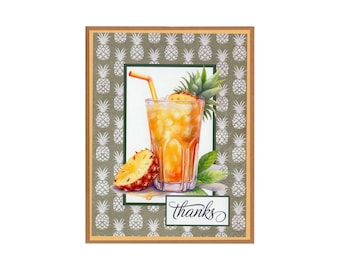 Pineapple Thank You Card: Summer Cocktail, Handmade Greeting
