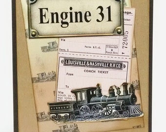 Masculine Birthday Card With Vintage Train And Kraft Envelope