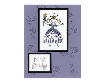 Purple Princess Whimsical Handmade Girls Birthday Card