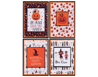 Handmade Halloween Cards: Witches, Pumpkins, Boo Crew - Set of 4