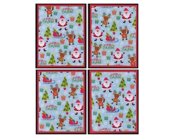 Handmade Santa and Reindeer Christmas Cards, Holiday Set of 4