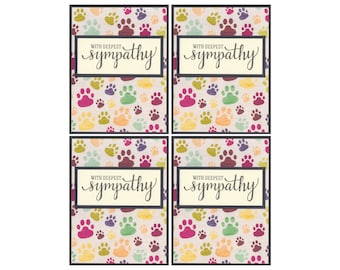 Pet Sympathy Card Set: Paw Print Condolence, Kraft Envelopes