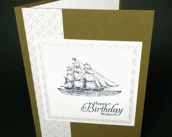 Handmade Nautical Birthday Card: Stamped Ship Design