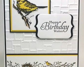 Birthday Card Embossed With Yellow Bird For Bird Lovers