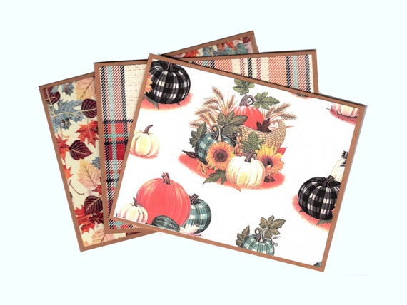 50 Pack Fall Greeting Cards With Envelopes - Vintage Pumpkin & Leaves Design Blank Note Cards For Thanksgiving