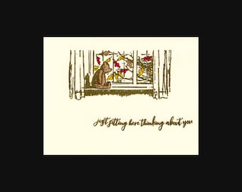Winnie The Pooh Fall Leaves Thinking Of You Card With Kraft Envelope: Hand Stamped Greeting