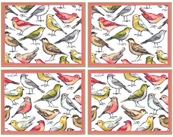 Kraft Bird Notecards With Envelopes, Set Of 4 Cards, Bird Lover Gift