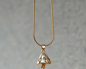 Colar de cogumelo, colar de cogumelo banhado a ouro, pingente de cogumelo dourado, pingente de cogumelo, colar de cogumelo de aço inoxidável, joias de cogumelo
