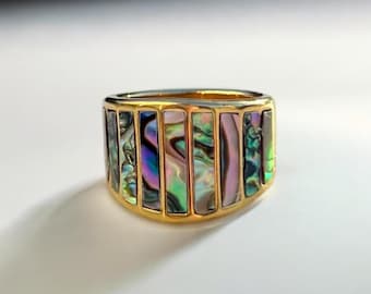 Abalone shell statement ring, abalone chunky ring, 18k gold plated abalone ring