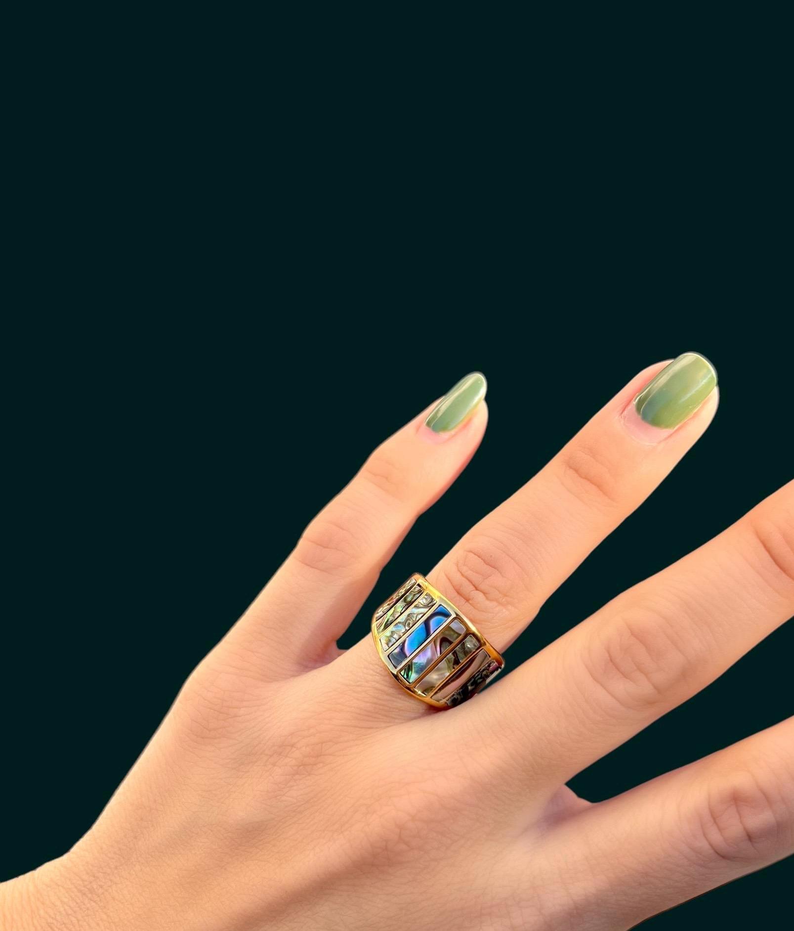 Abalone Shell Statement Ring, Abalone Chunky Ring, 18k Gold Plated ...