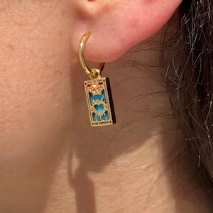 Brincos de tarô da imperatriz, joias de cartas de tarô, joias de aço inoxidável banhadas a ouro 18k, joias místicas