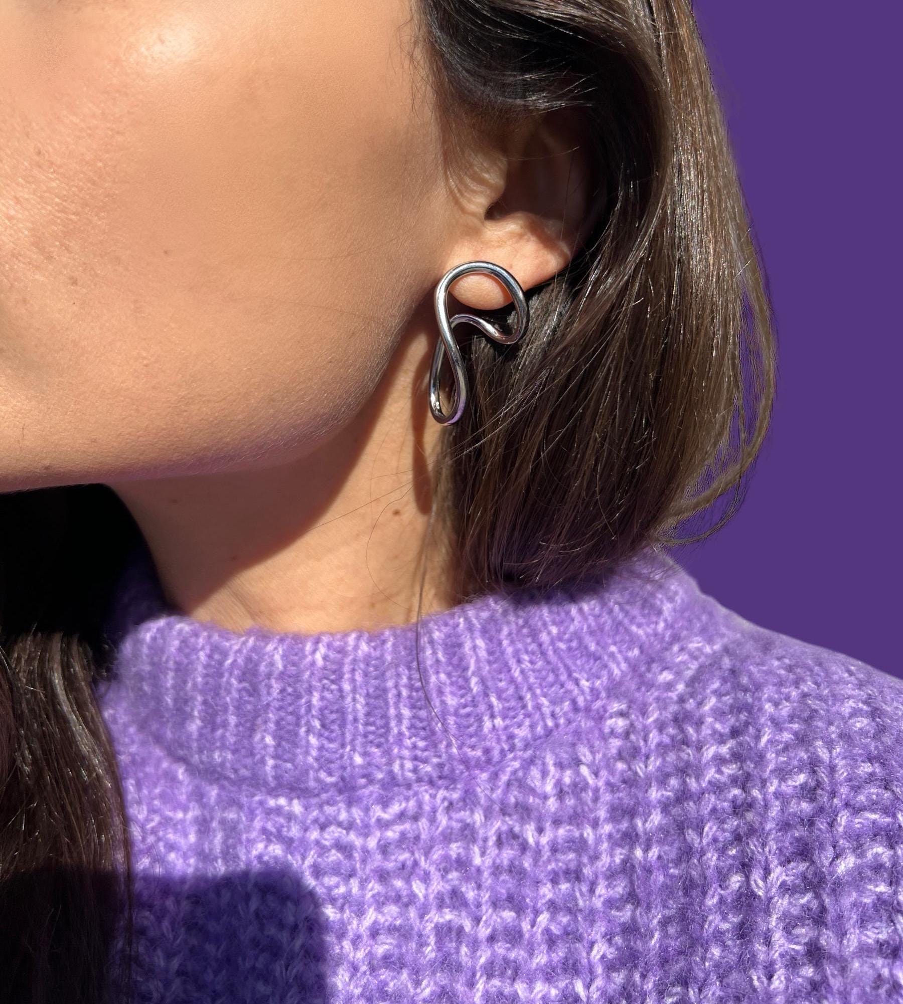 silver irregular earrings, artsy statement earrings, scribble silver earrings, party earrings, abstract geometric dangle earrings