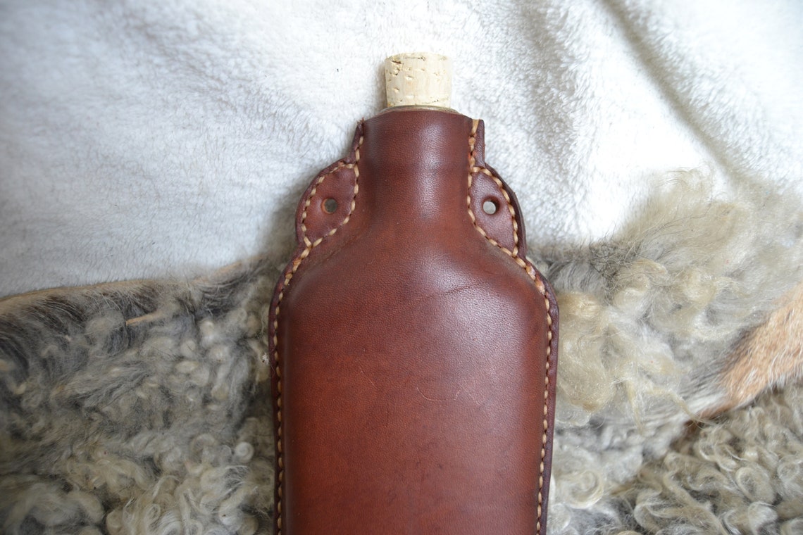 200 Ml 0.4 Pint Glass Leather Bottle Medieval Leather Etsy