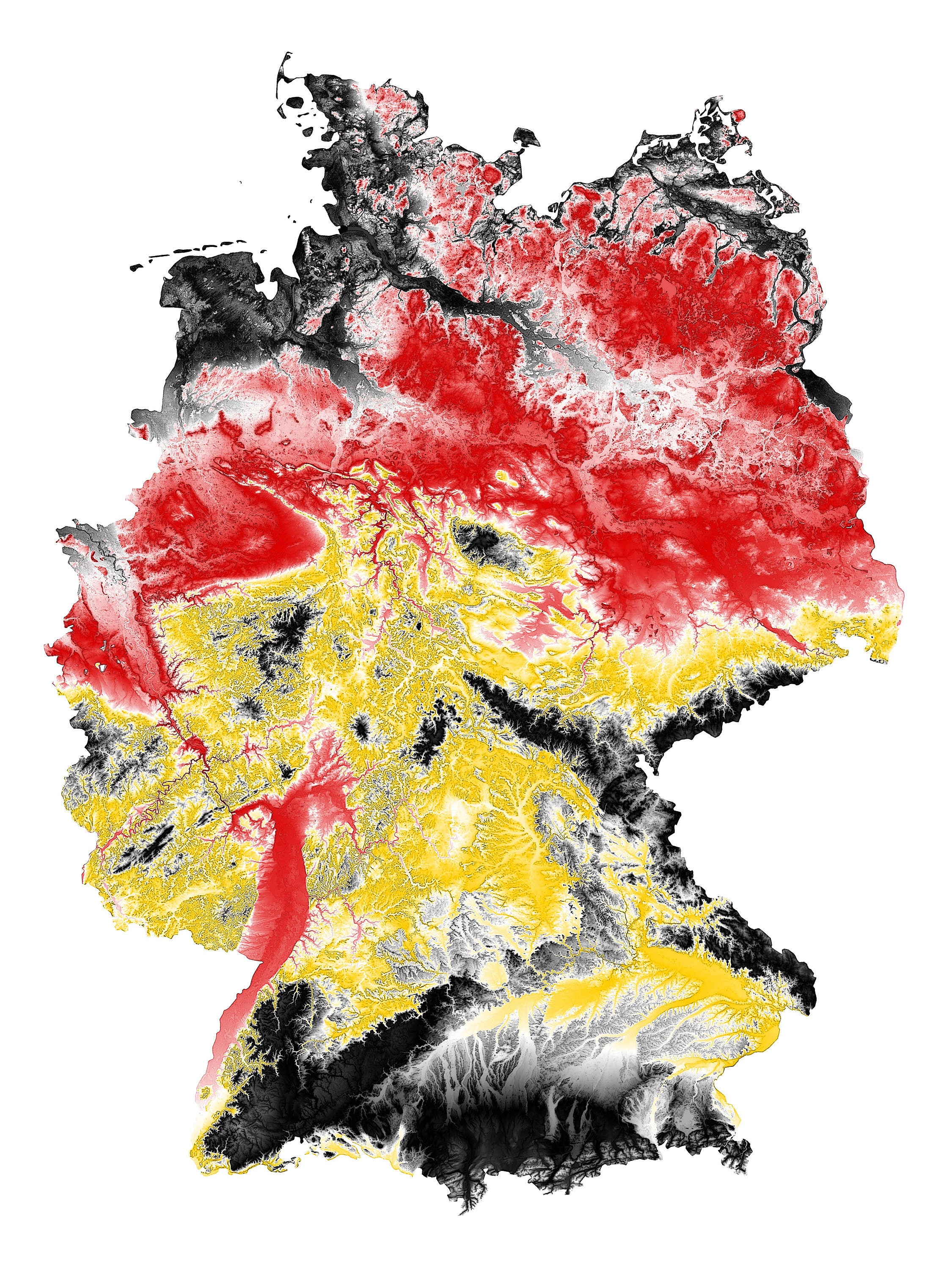 Germany Topographic Map in German Flag Colors | Etsy