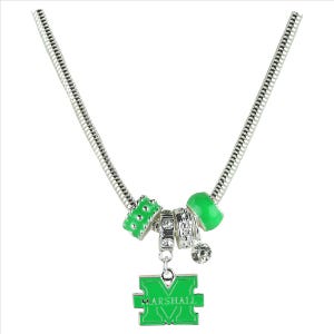 Marshall University 18&quot; Necklace with Enamel Pendant Charms MU Thundering Herd Jewelry