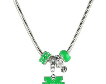 Marshall University 18" Necklace with Enamel Pendant Charms MU Thundering Herd Jewelry