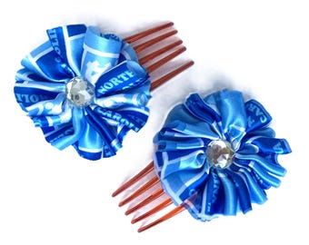 University of North Carolina Hair Combs Ribbons Rhinestones, Set of 2 UNC Tar Heels
