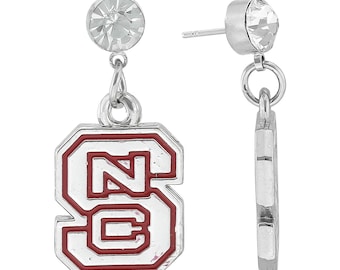 NC State University Wolfpack EARRINGS Rhinestone Stud Silver Plated dangle  NCSU