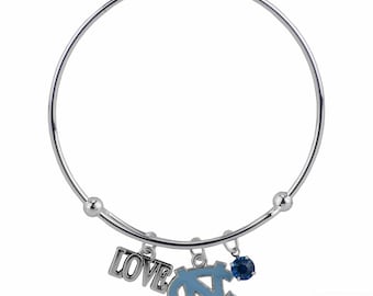 UNC University North of Carolina Bangle Bracelet Love Charm Blue Tar Heel