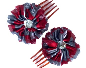 Ohio State University Hair Combs Ribbons Rhinestones, Set of 2 OSU Buckeyes