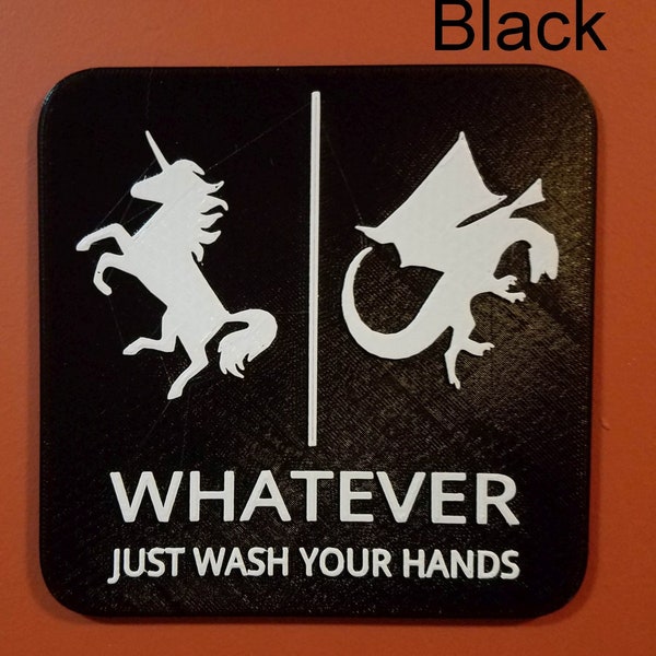 Unicorn Dragon Gender Neutral Bathroom Restroom Sign Whatever Just Wash Your Hands