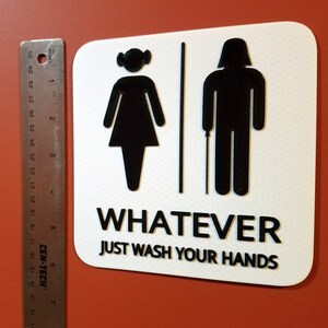 Princess Leia Darth Vader Gender Neutral Bathroom Restroom Sign Star Wars Whatever Just Wash Your Hands Decor image 6