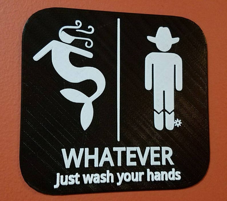 Mermaid & Cowboy Whatever Just Wash Your Hands Gender Neutral Bathroom Restroom Sign 3D Printed image 1