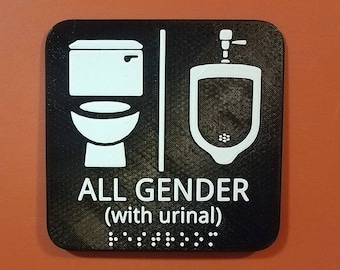 All Gender / Gender Neutral Bathroom (With Urinal) 3D Printed Restroom Sign Unisex Decor