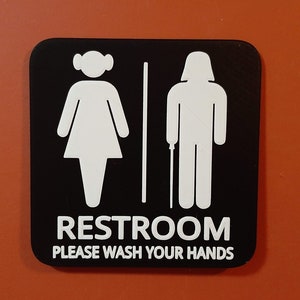Princess Leia Darth Vader Gender Neutral Bathroom Restroom Sign Star Wars Please Wash Your Hands 3D Printed