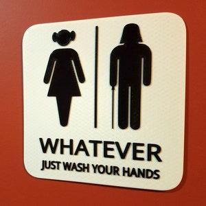 Princess Leia Darth Vader Gender Neutral Bathroom Restroom Sign Star Wars Whatever Just Wash Your Hands Decor image 2