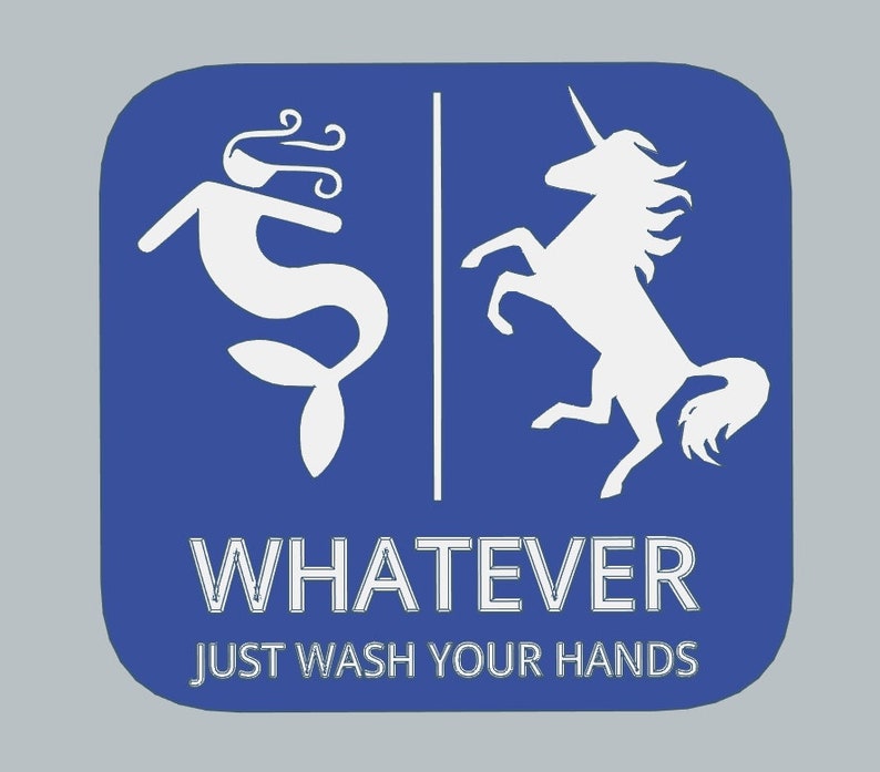 Mermaid Unicorn Bathroom Sign Whatever Just Wash Your Hands Gender Neutral Restroom image 4