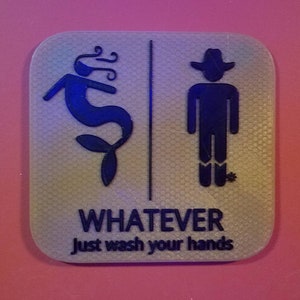 Mermaid & Cowboy Whatever Just Wash Your Hands Gender Neutral Bathroom Restroom Sign 3D Printed image 2